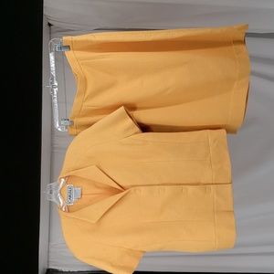 Carlisle Yellow Orange Skirt Suit Set Blazer Short Sleeve Snap Closure Size 14